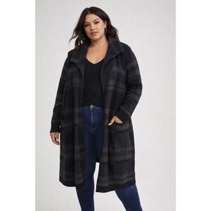 New Torrid Women's Plaid Longline Open Sweater Cardigan Coat Grey Size 2 #74883